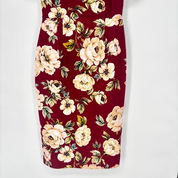 ASOS Curve Oxblood Floral T-Shirt Scuba Bodycon Dress Size 6 - Picture 5 of 8